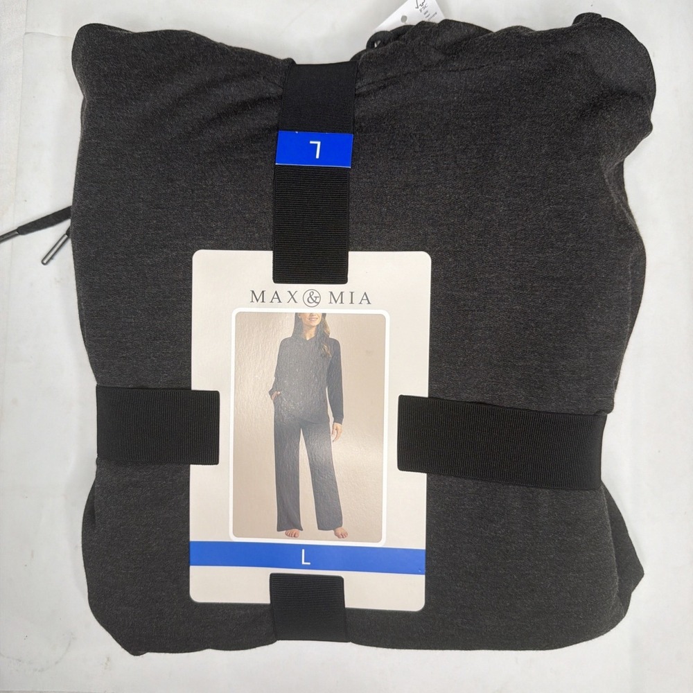 NWT Max & Mia Lounge Set Womens L  Heather Charcoal Hoodie Wide-Leg Pants